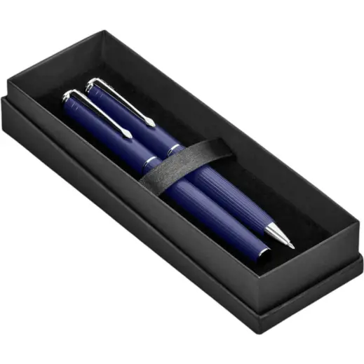 Alex Varga Mollino Ball Pen & Rollerball Set Navy Gift Box Open